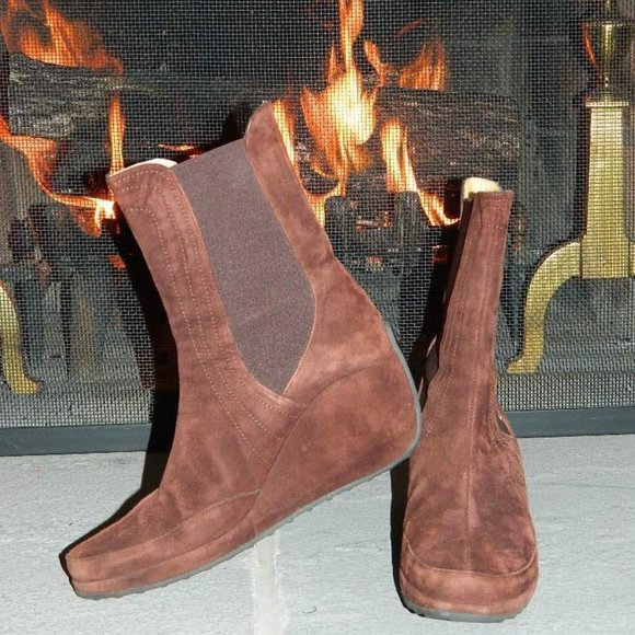 Stephane Kelain Paris Chocolate Brown Suede Wedge Ankle Boots Spain ,s8, EUC box - Picture 2 of 12